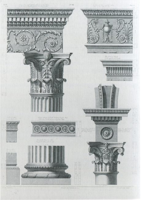 ? Architecture Print Ancient Roman Composite Order Columns 1800s Antique Black and White Engraving