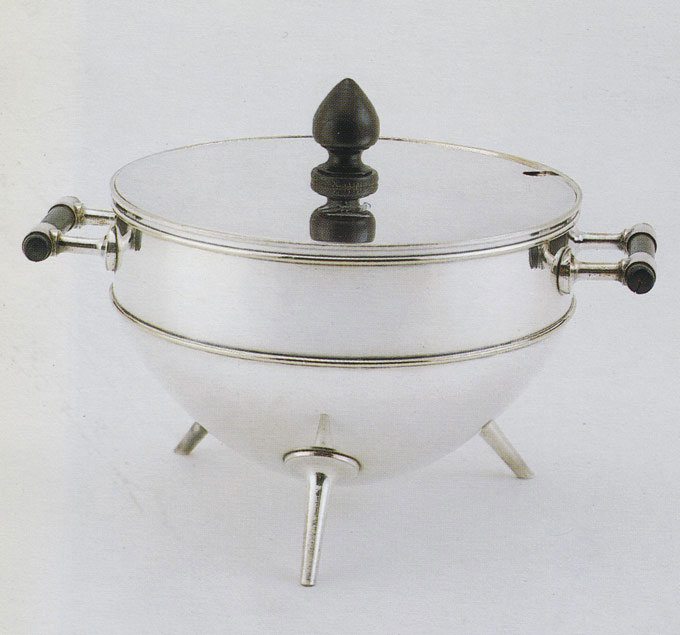 Silver Tureen c1880 Silverplate with an ebonized stopper and handles. Manufactured by Hukin & Heath London. Marks H 8” (20.3 cm) x 9” (22.9 cm) (at lid). 