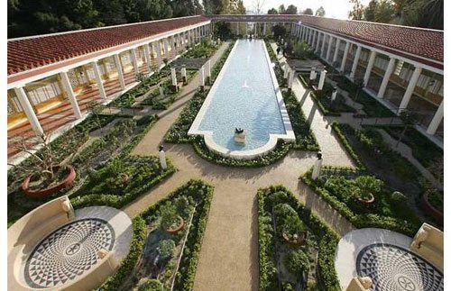 Panoramic view of the Getty Villa courtyard