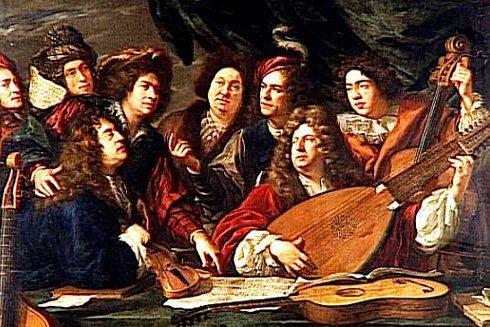 Jean Baptiste Lully playing his Viol, surrounded by friends
