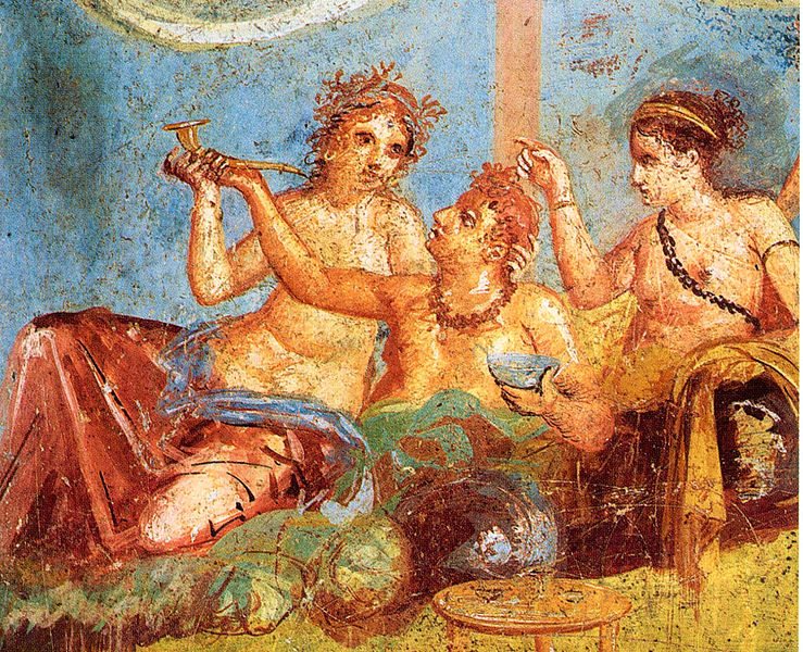 Roman fresco with banquet scene from the Casa dei Casti Amanti (IX 12, 6-8) in Pompeii.