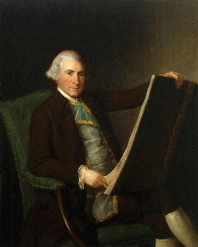 Robert Adam 18th century Scottish architect at London with the folio publication of his drawings of The Ruins of the Palace of the Emperor Diocletian at Spalatro 1764 attributed to George Willison painted 1770 - 1774