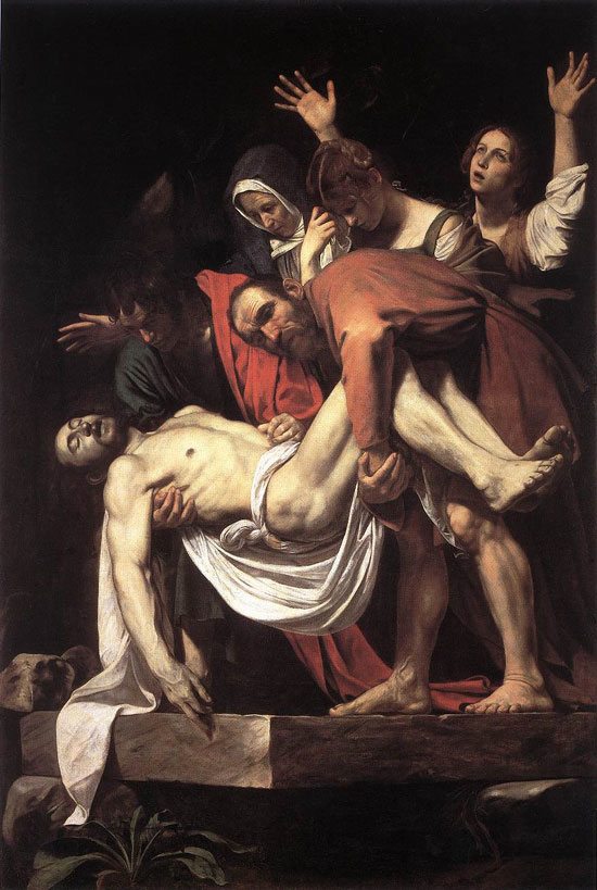 One of the most illuminating images of the crucifixion in art is that of Italian artist Michelangelo Merisi da Caravaggio (1571-1610). Called the Deposition from the Cross and painted around 1602-3 it depicts Jesus being taken down from the cross to be conveyed to his tomb. It is full of intense emotion not withstanding the high drama of the scene itself, which he depicts with intense realism. The painting highlights the shift from classical idealism in art at the time to naturalism, for which he became famous.