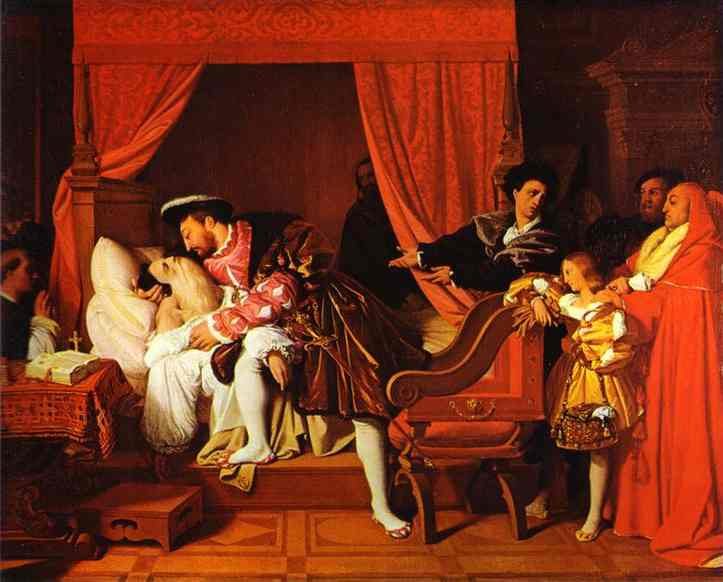 Death of Italian polymath Leonardo da Vinci comforted by King Francois 1 by Ingres