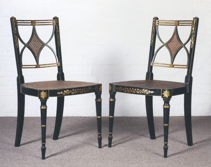 Regency ebonised and parcel gilt salon chairs