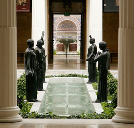 View through to Vista in the Getty Villa, USA, an architectural recreation of a villa from Ancient Rome