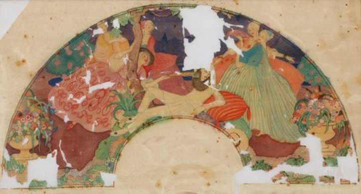 Thea Proctor (Australia 1879 -1966) Fan - 'La Taquine' Watercolour on Silk courtesy Art Gallery NSW