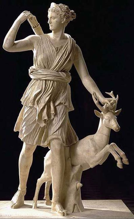 Artemis a Roman copy of Greek statue attributed to Leochares ca 325 BC. Restorations by Barthélemy Prieur (1602) and Lange (1808). 1st - 2nd century AD  Musée du Louvre, Paris, France 