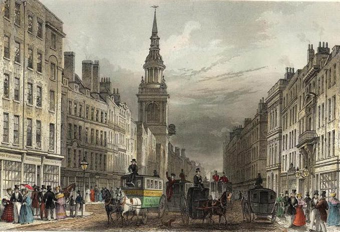 Cheapside London, Engraved by W. Albutt published 1837 featuring Bow Church