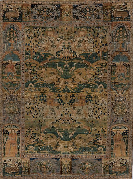 Pictorial Carpet Iran, Safavid period (1501-1722), 17th century Silk (warp, weft, and pile), metal-wrapped thread, brocaded 91 ½ x 68 in. (232.4 x 172.7 cm) The Metropolitan Museum of Art, Gift of C. Ruxton Love, Jr., 1967