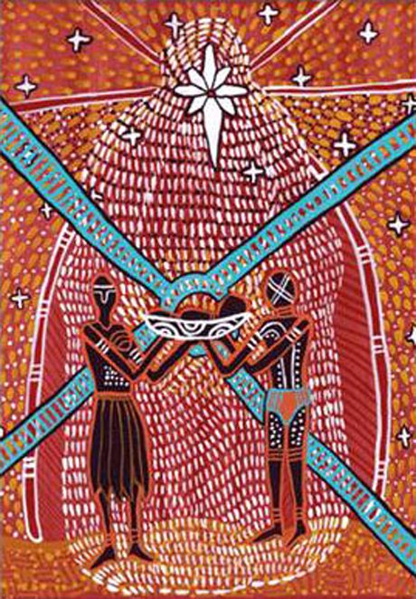 Christmas image by Australian Aboriginal artist Duwun Lee, courtesy National Aboriginal and Torres Strait Islander Catholic Council (NATSICC).
