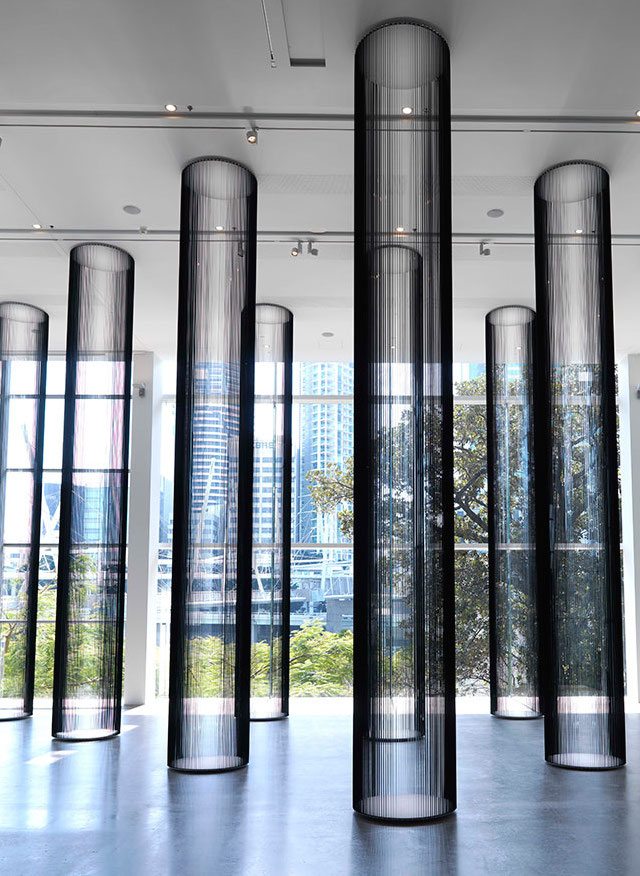 Zilvinas Kempinas, Lithuania b.1969 / Columns (installation view) 2006 / Magnetic tape, painted wood panels and nails / Purchased 2012 with funds from Tim Fairfax, AM, through the Queensland Art Gallery Foundation / Collection: Queensland Art Gallery / © The artist