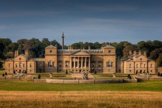 Exterior of Holkham Hall from the south, Holkham Estate in Norfolk, UK