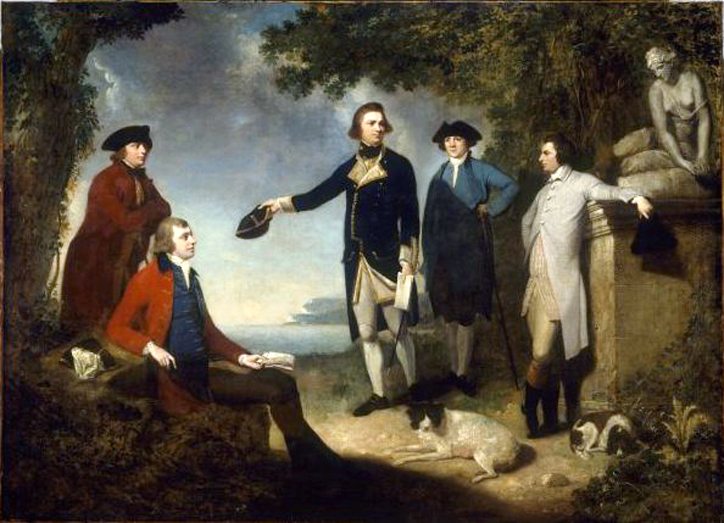 Dr Daniel Solander, Sir Joseph Banks, Captain James Cook, Dr John Hawkesworth and Earl Sandwich by John Hamilton Mortimer