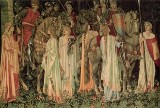 The Arming and Departure of the Knights. Number 2 of the Holy Grail tapestries woven by Morris & Co. 1891-94 for Stanmore Hall - detail