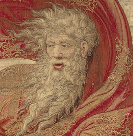 Detail of Tapestry by van Aelst, Designed by Pieter Coecke van Aelst (Netherlandish, Aelst 1502–1550 Brussels), ca. 1548. Story of Creation: God Accuses Adam and Eve after the Fall (detail). Woven under the direction of Jan de Kempeneer (Netherlandish, active 1540–56) and Frans Ghieteels (Netherlandish, active ca. 1545–after 1581), by 1551. wool, silk and gilt metallic thread