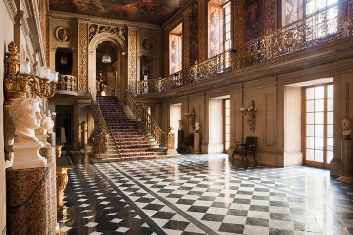 The magnificent main hall of Chatsworth House, Derbyshire