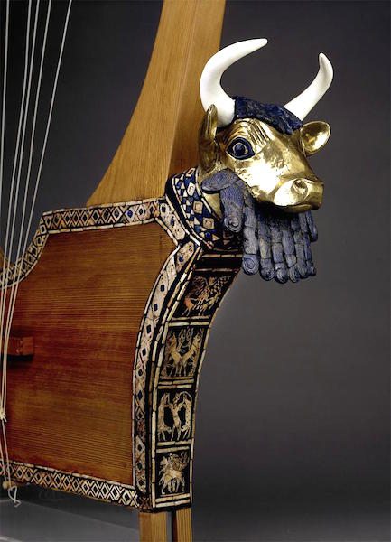 Detail from the Golden Lyre of Ur or Bull's Lyre, found in the grave of Queen Puabi aat Ur, courtesy The British Museum