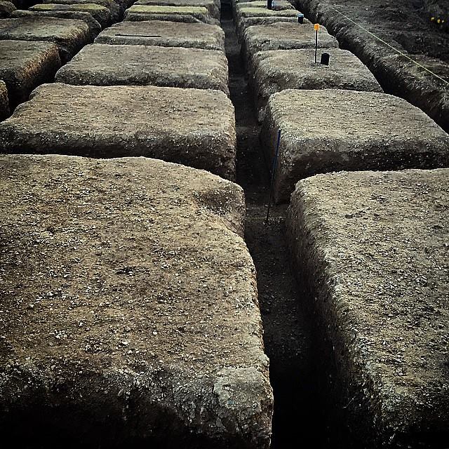 Rammed earth foundations at the David Roche estate...