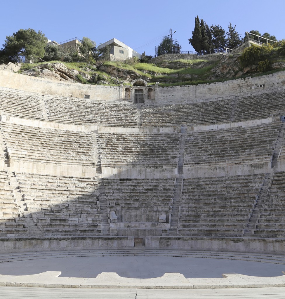 Roman Theatre in Amman, Jordan -- theatre was built the reign of Antonius Pius (138-161 CE), the large and steeply raked structure could seat about 6000 people