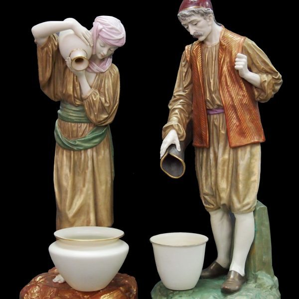 A pair of Royal Worcester Eastern Water Carrier figurines dated 1884, modelled by James Hadley, courtesy Abbott's Antiques (NSW)