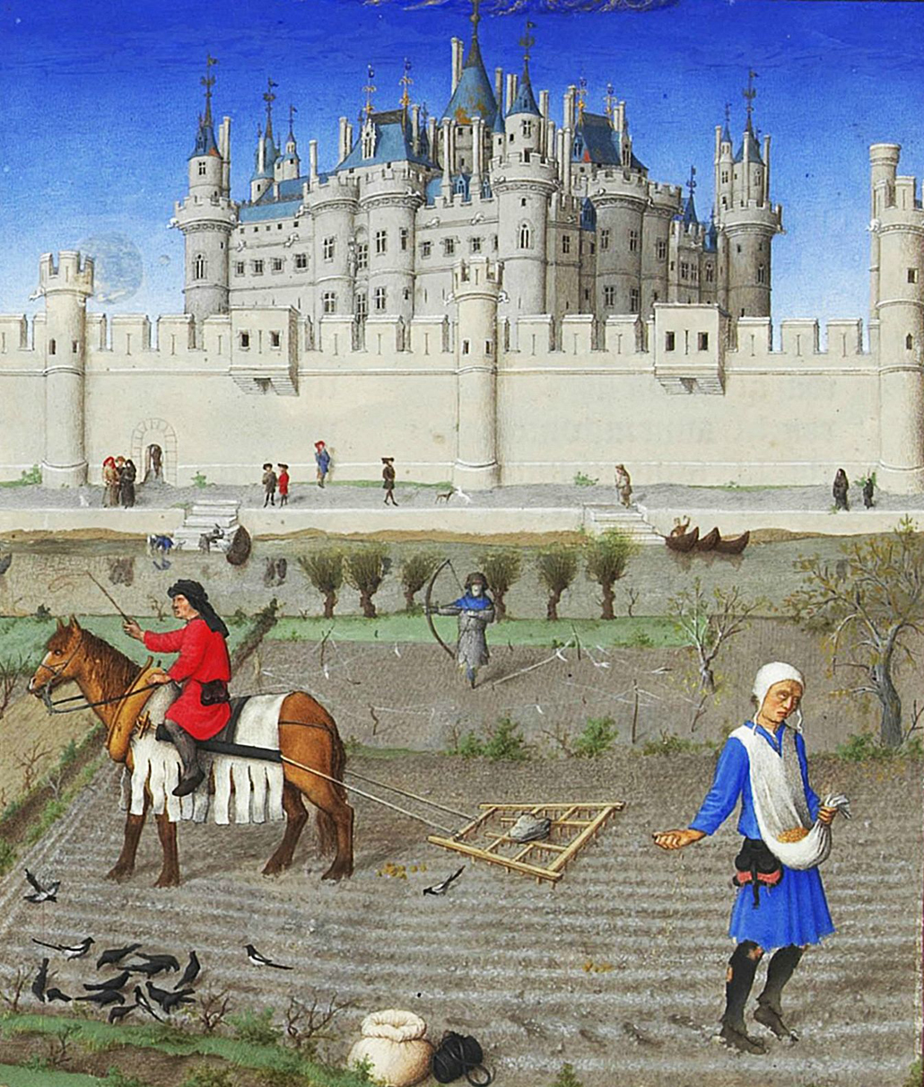From Les Trés Riches Heures du Duc de Berry, published 1969 reproduced from the illuminated manuscript belonging to the Musée Condé Chantilly, France
