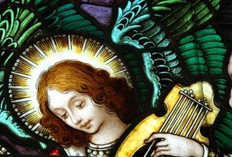 Beautiful stained glass window with a angel