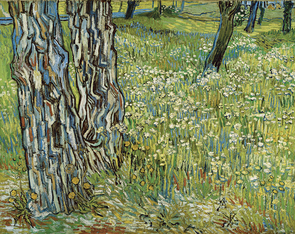Vincent van Gogh Dutch 1853–90 Pine Trees and Dandelions in the Garden of Saint-Paul Hospital 1890 oil on canvas 72.5 x 91.5 cm Kröller-Mu?ller Museum, Otterlo