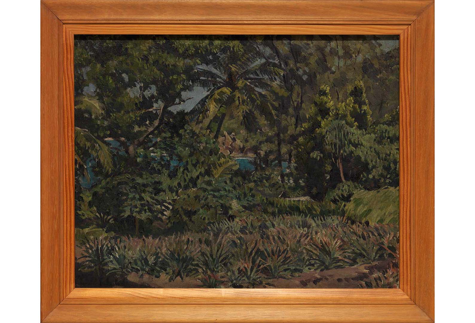 WOOD, Noel Australia b.1912 d.2001 Tropical landscape c.1940-50 Oil on canvas on plywood 47.6 x 62cm Acc. 1:0544 Gift of (Professor) Dr J.V. Dug 1952 courtesy QAGOMA Queensland
