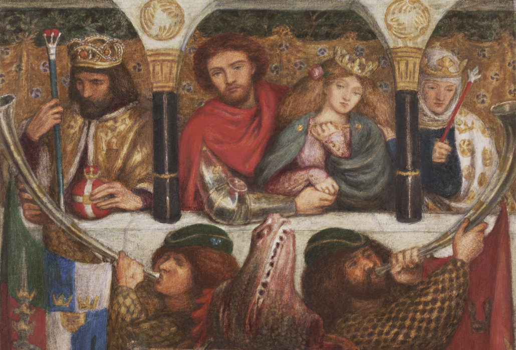 Dante Gabriel Rossetti    - The wedding of St George 1864, watercolour and bodycolour with gum and scraping out over traces of pencil courtesy Art Gallery of New South Wales Purchased with funds provided by John Schaeffer 2003