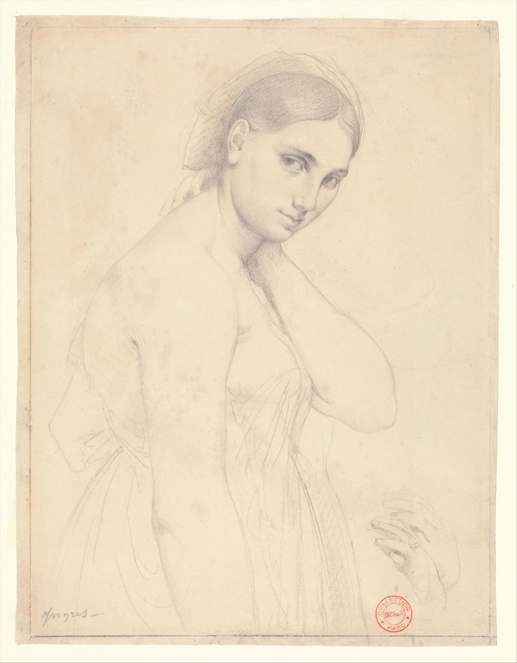 Jean Auguste Dominique Ingres (French, Montauban 1780-1867 Paris), Study for "Raphael and the Fornarina"(?), ca. 1814(?), graphite on white wove paper. The Metropolitan Museum of Art, Robert Lehman Collection, 1975
