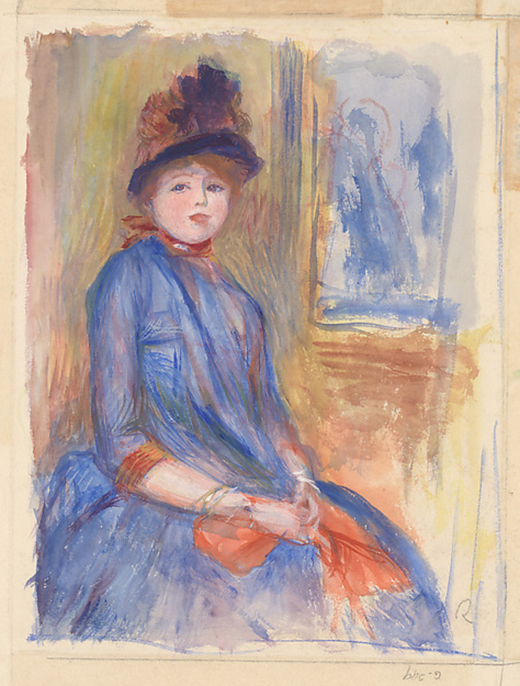 Young Girl in a Blue Dress, Auguste Renoir (French, Limoges 1841–1919 Cagnes-sur-Mer), c1890, Watercolor with gouache highlights on thick cream wove paper, courtesy The Metropolitan Museum of Art, New York