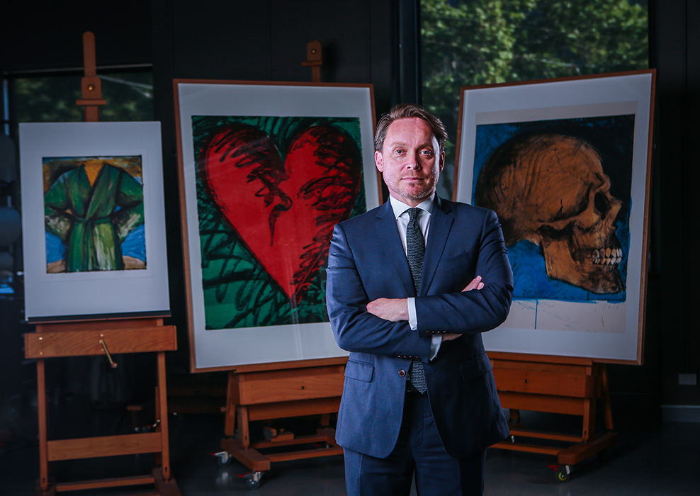 Tony Ellwood, Director, NGV with a selection of prints donated to the National Gallery of Victoria by artist Jim Dine. Photo: Wayne Taylor